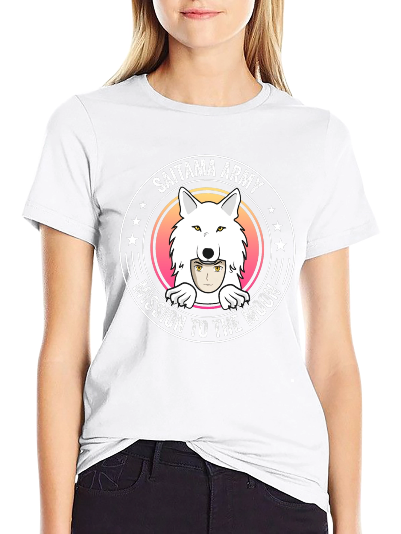 Saitama Army Mission to the Moon Black T-Shirt