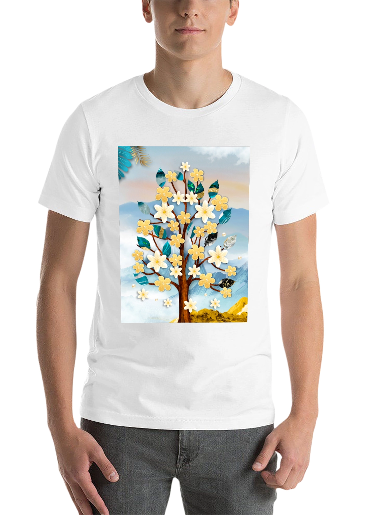 Floral Tree Graphic Tee - Modern Art Shirt