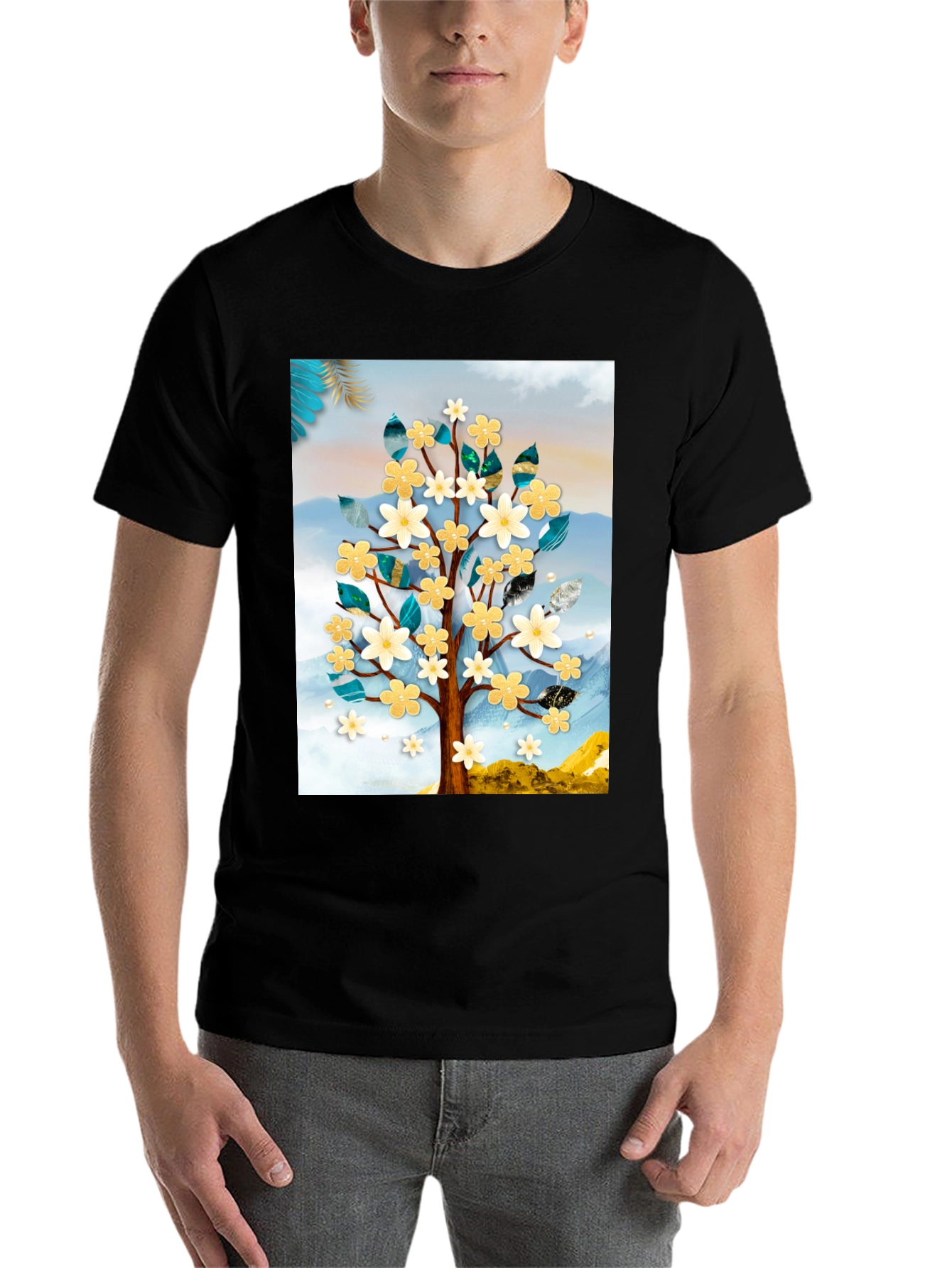 Floral Tree Graphic Tee - Modern Art Shirt