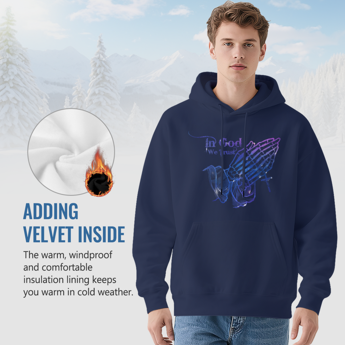 Neon Praying Hands In God We Trust Graphic Hoodie - Christian Faith Pullover