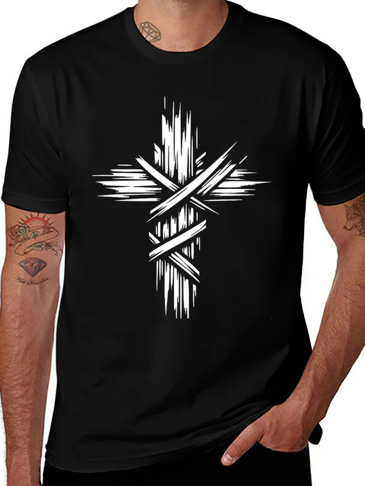 Modern Religious Cross Graphic Black T-Shirt