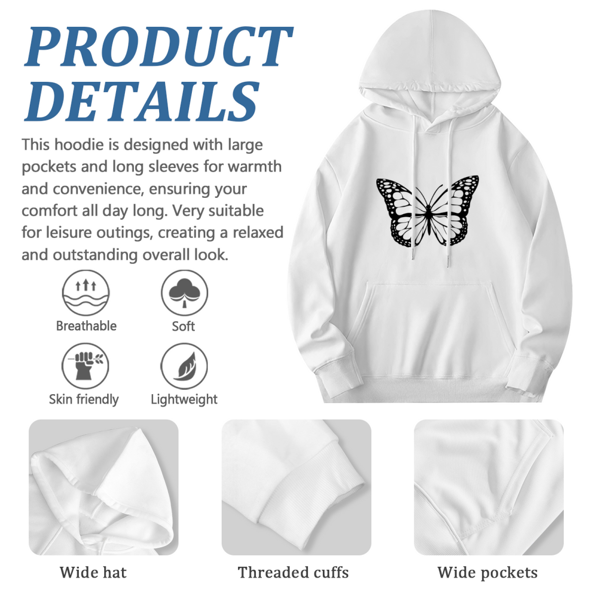 Monarch Butterfly Wings Nature Graphic Hoodie - Butterfly Lover Pullover Sweatshirt