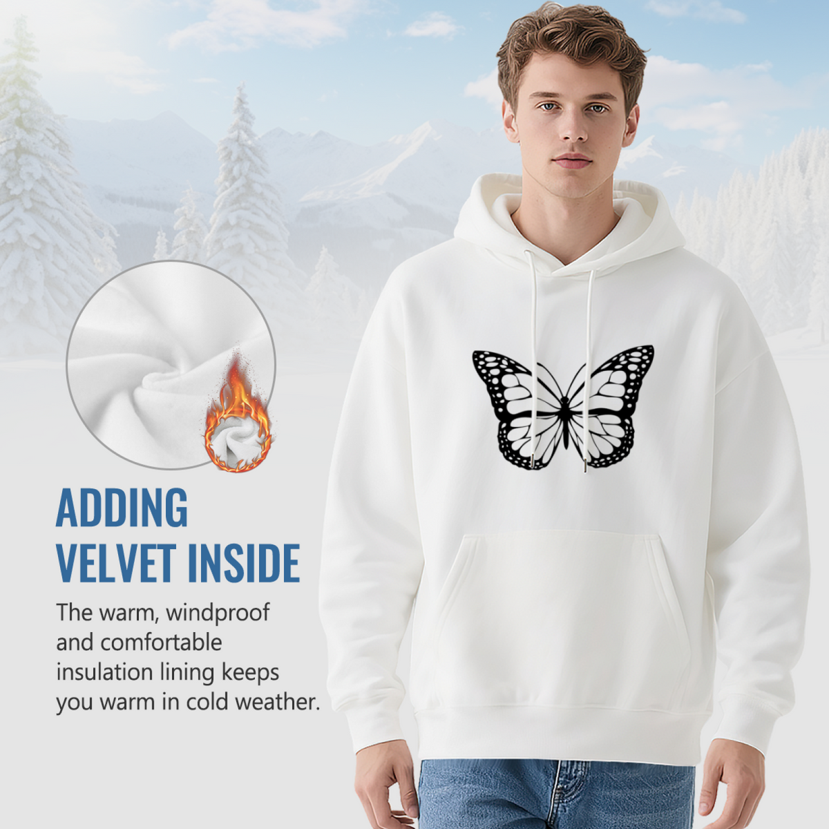 Monarch Butterfly Wings Nature Graphic Hoodie - Butterfly Lover Pullover Sweatshirt