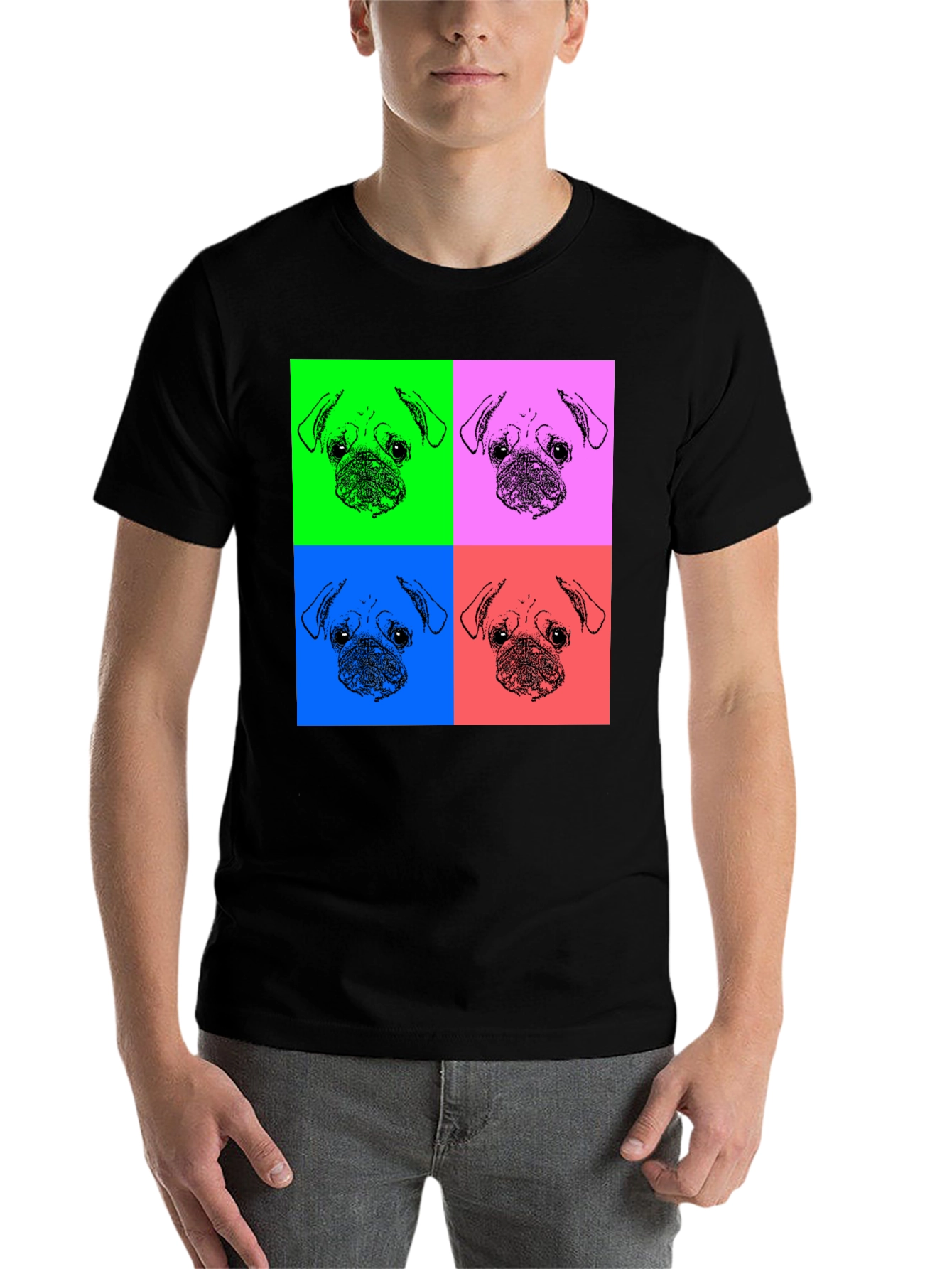 Pop Art Pug Graphic Tee - Black Unisex Shirt