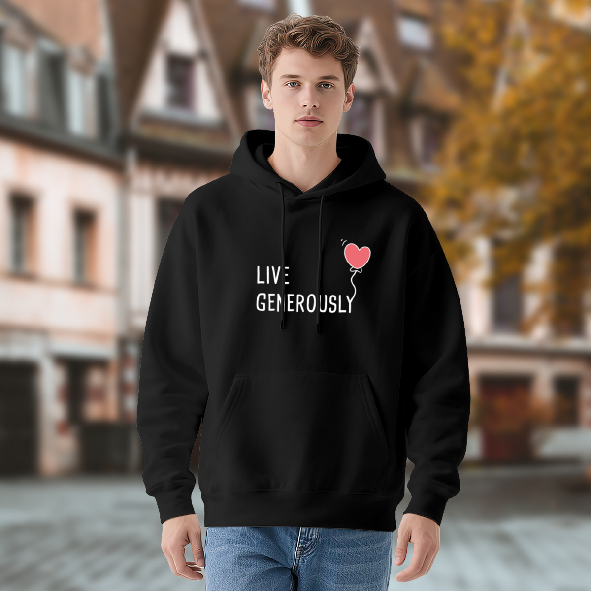 Live Generously Heart Balloon Positive Vibe Hoodie