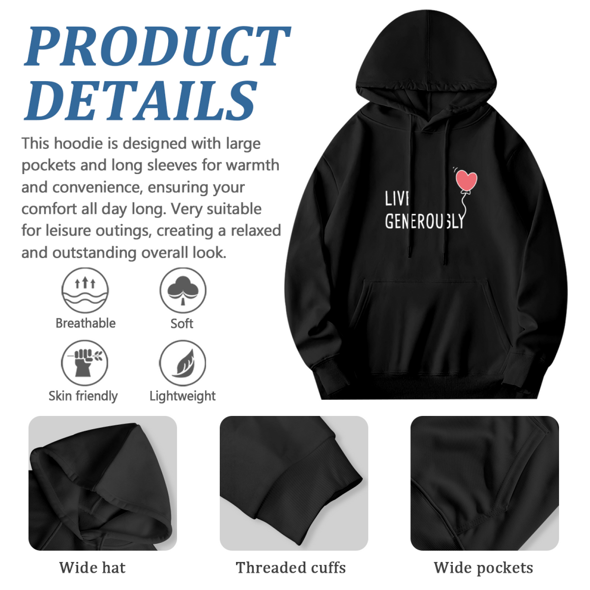 Live Generously Heart Balloon Positive Vibe Hoodie