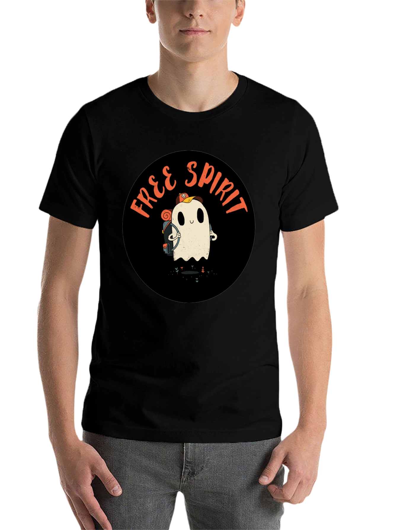 Free Spirit Ghost Graphic Tee - Black Cotton T-Shirt