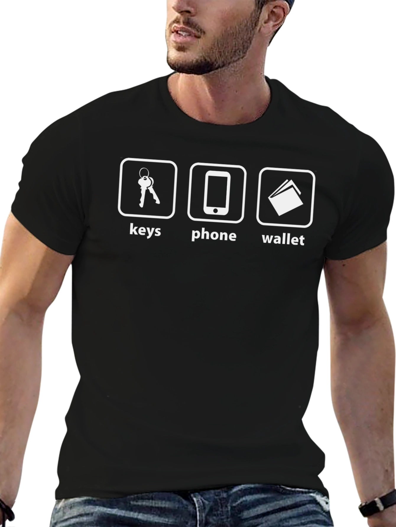 Keys Phone Wallet Mens Black Graphic T-Shirt