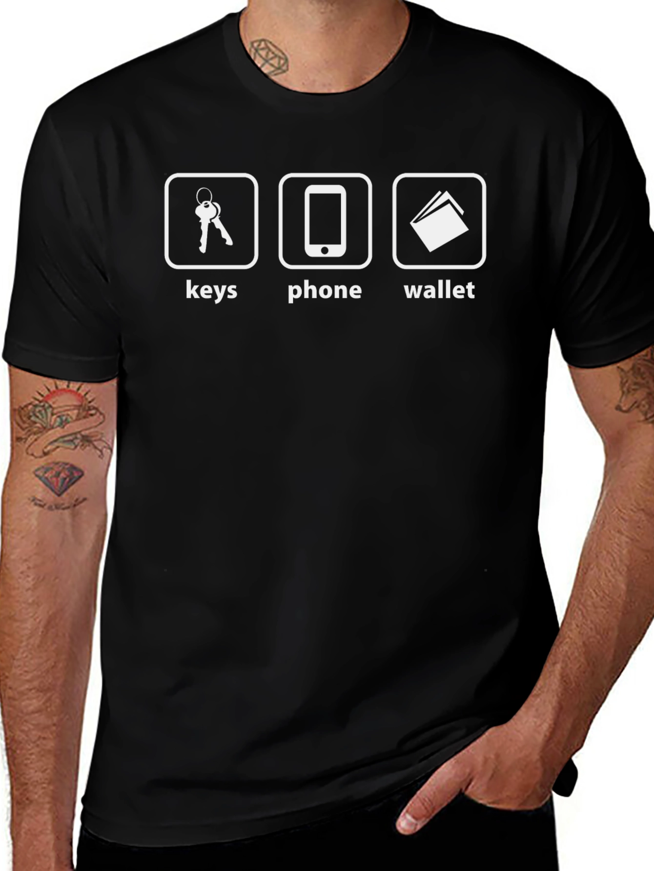 Keys Phone Wallet Mens Black Graphic T-Shirt