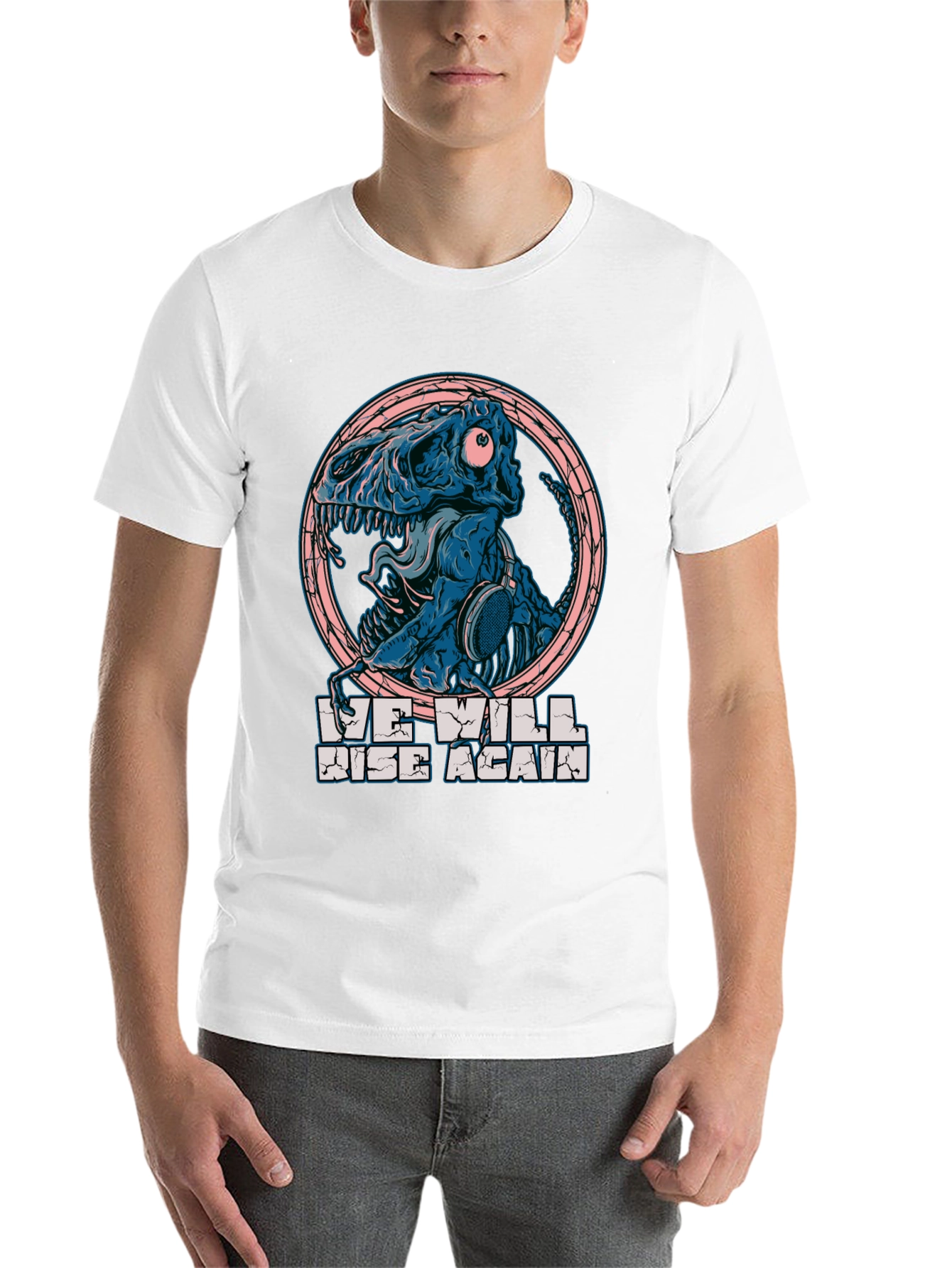 Dino Skull Headphones T-Shirt - We Will Rise Again