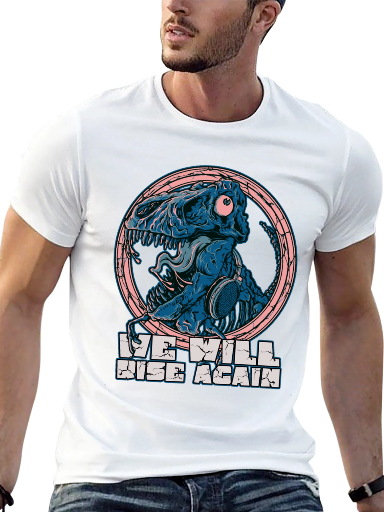 Dino Skull Headphones T-Shirt - We Will Rise Again