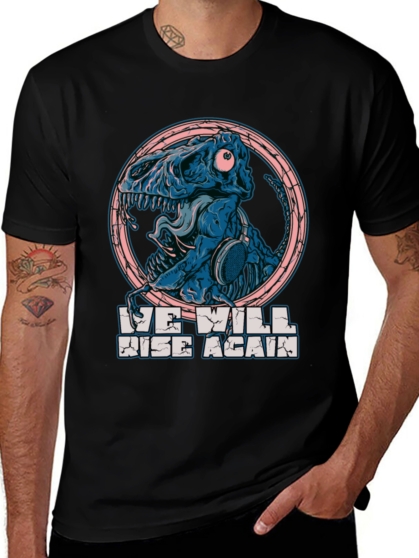 Dino Skull Headphones T-Shirt - We Will Rise Again