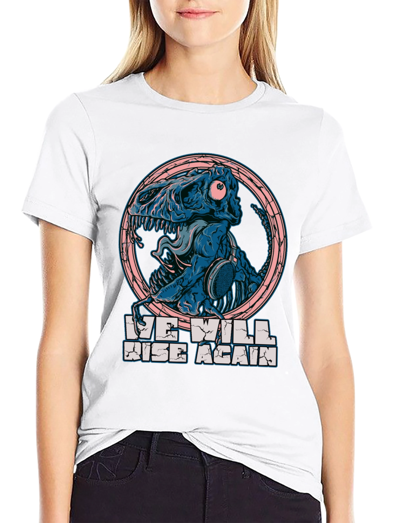 Dino Skull Headphones T-Shirt - We Will Rise Again