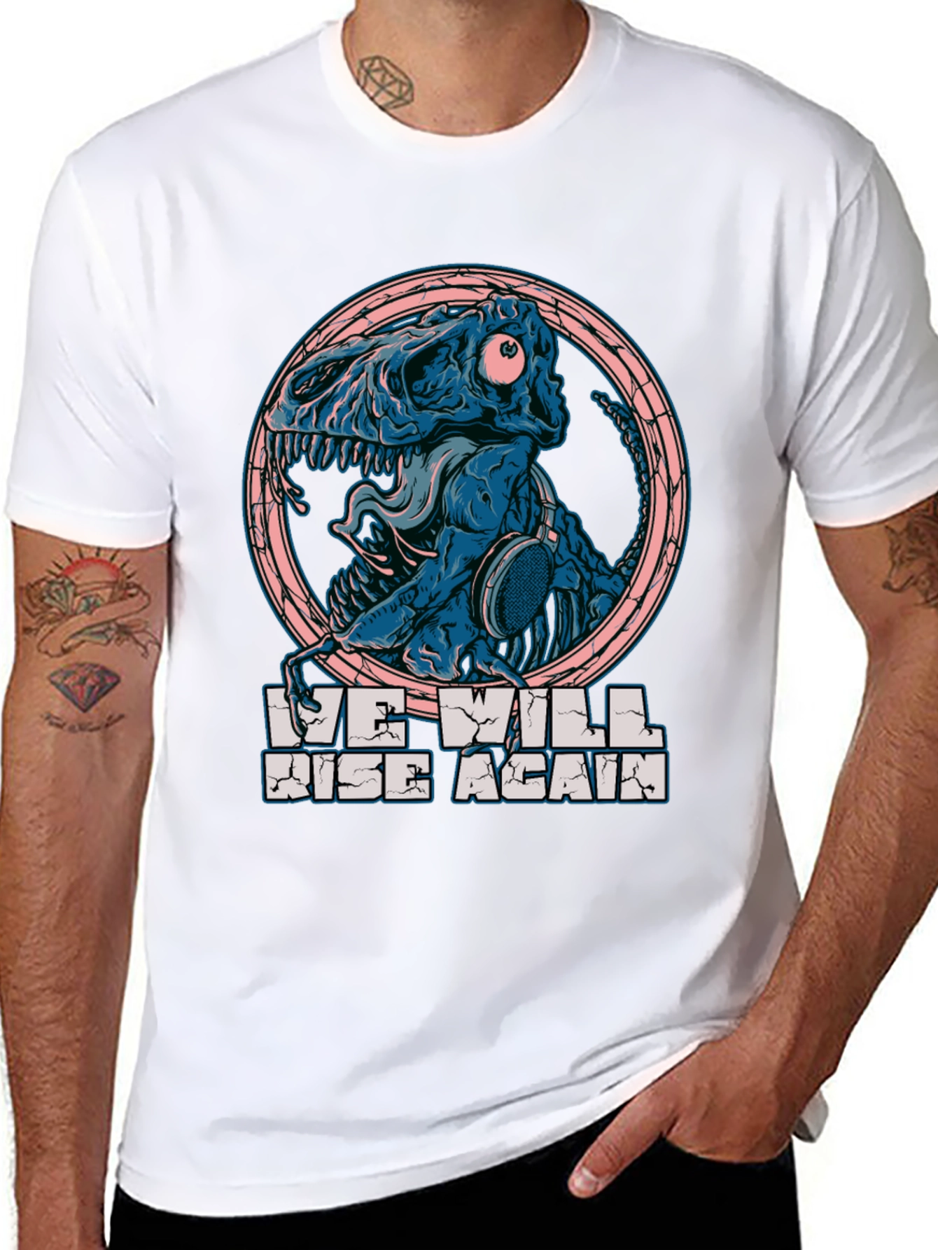 Dino Skull Headphones T-Shirt - We Will Rise Again
