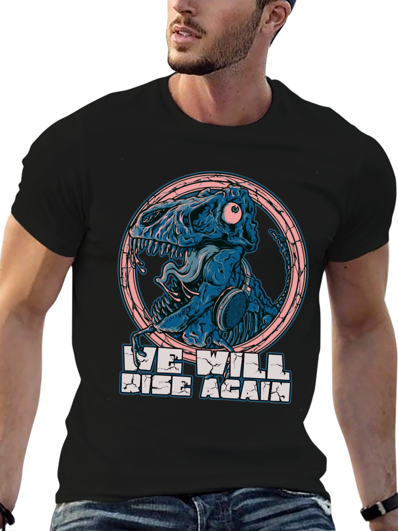 Dino Skull Headphones T-Shirt - We Will Rise Again