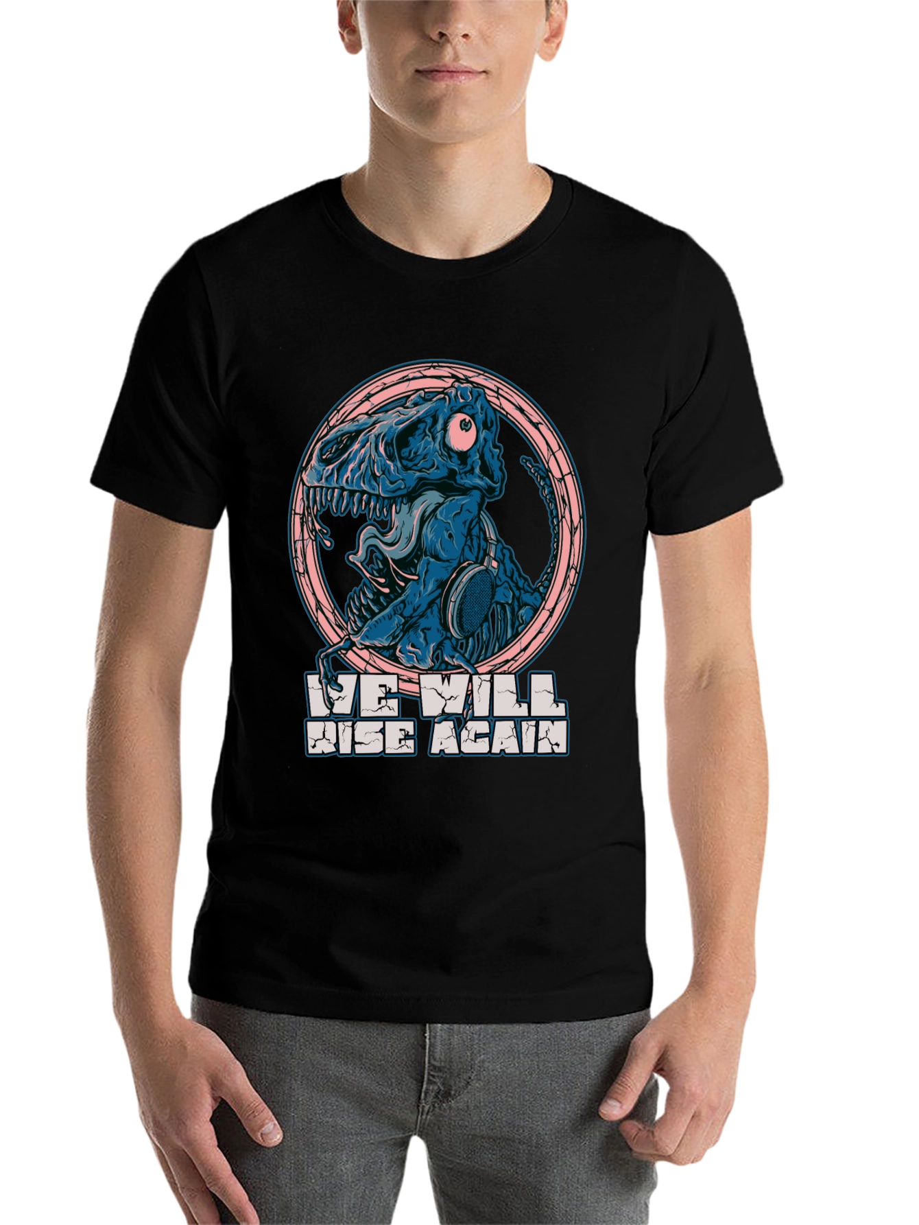 Dino Skull Headphones T-Shirt - We Will Rise Again