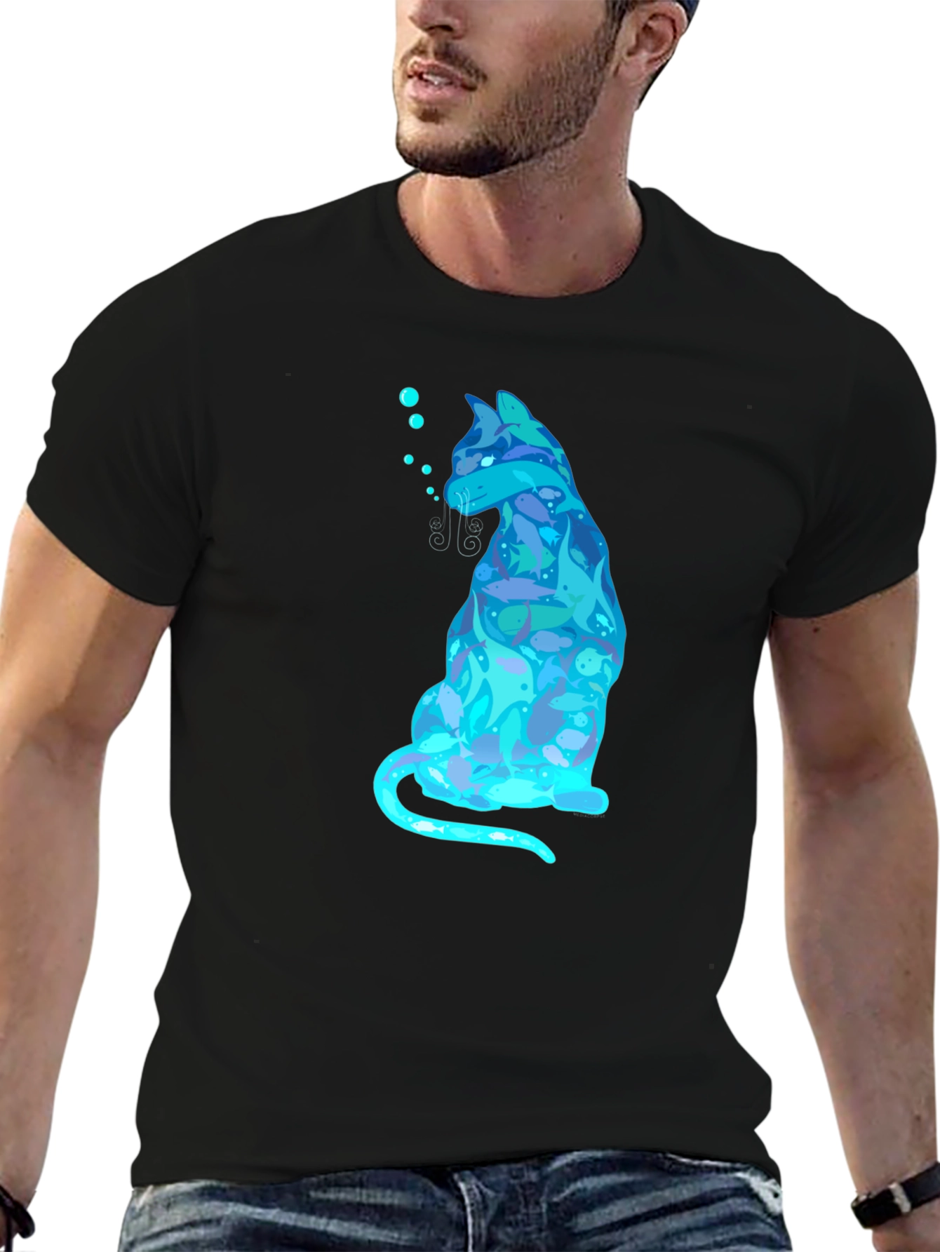 Cool Cat Fish T-Shirt - Black