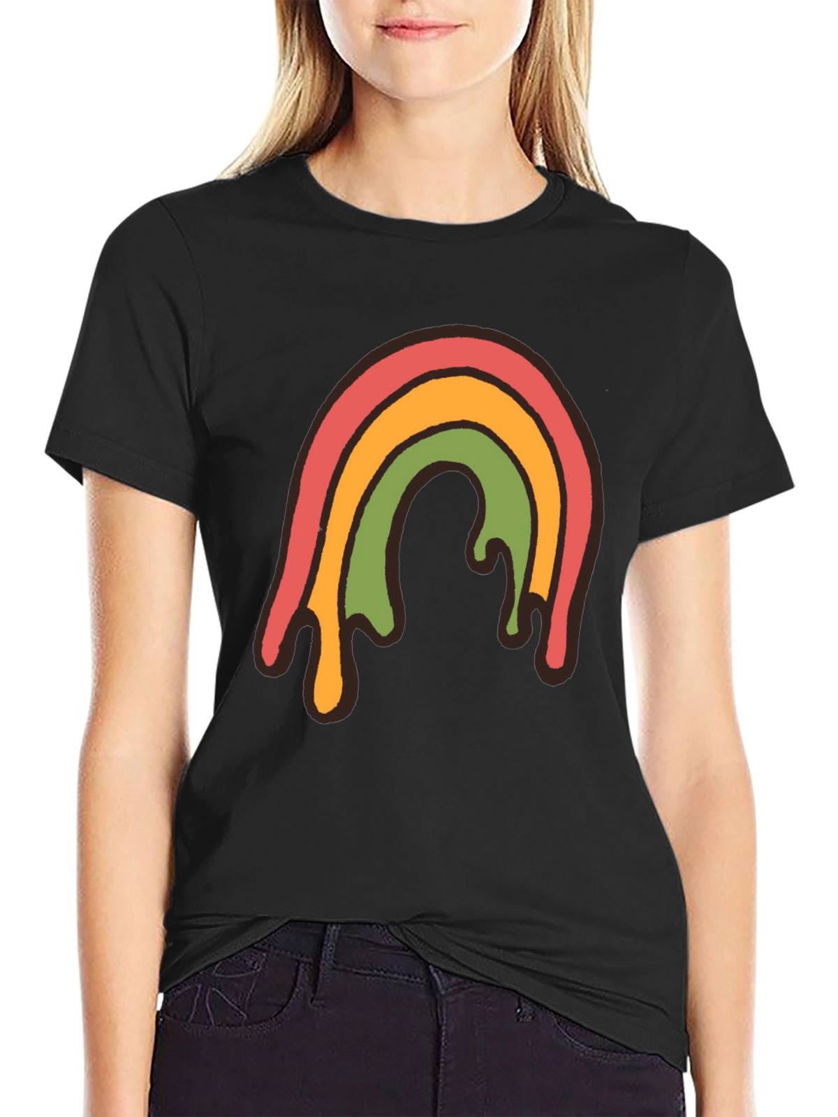 Retro Rainbow Drip Graphic Tee - Unisex Black T-Shirt