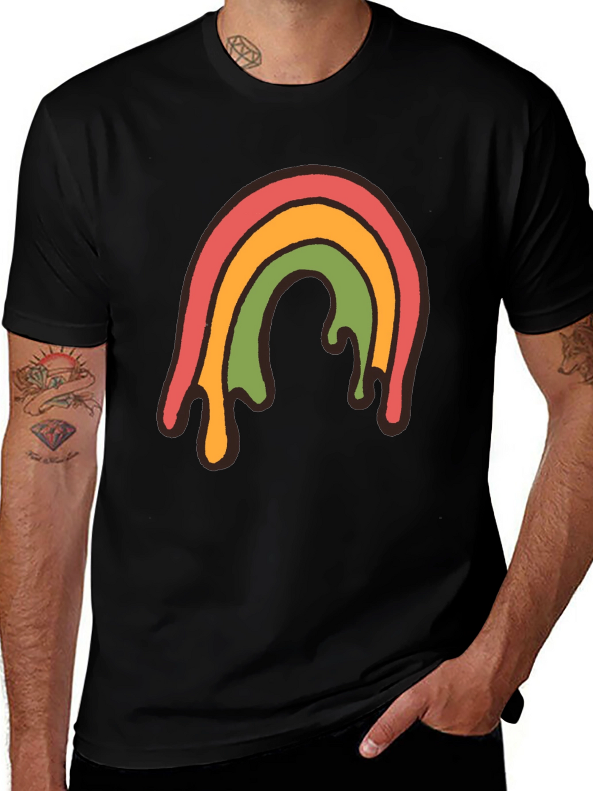 Retro Rainbow Drip Graphic Tee - Unisex Black T-Shirt