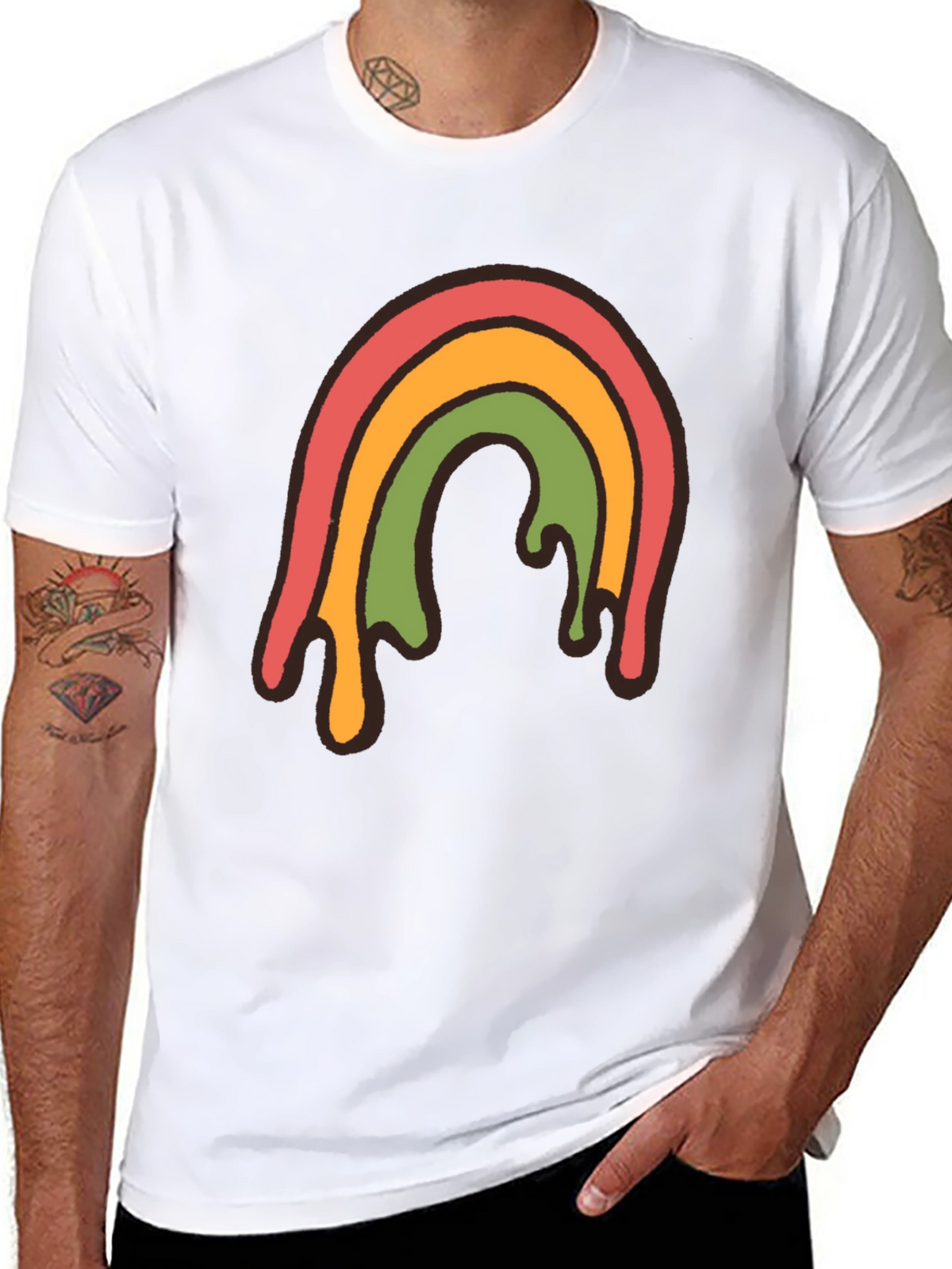 Retro Rainbow Drip Graphic Tee - Unisex Black T-Shirt