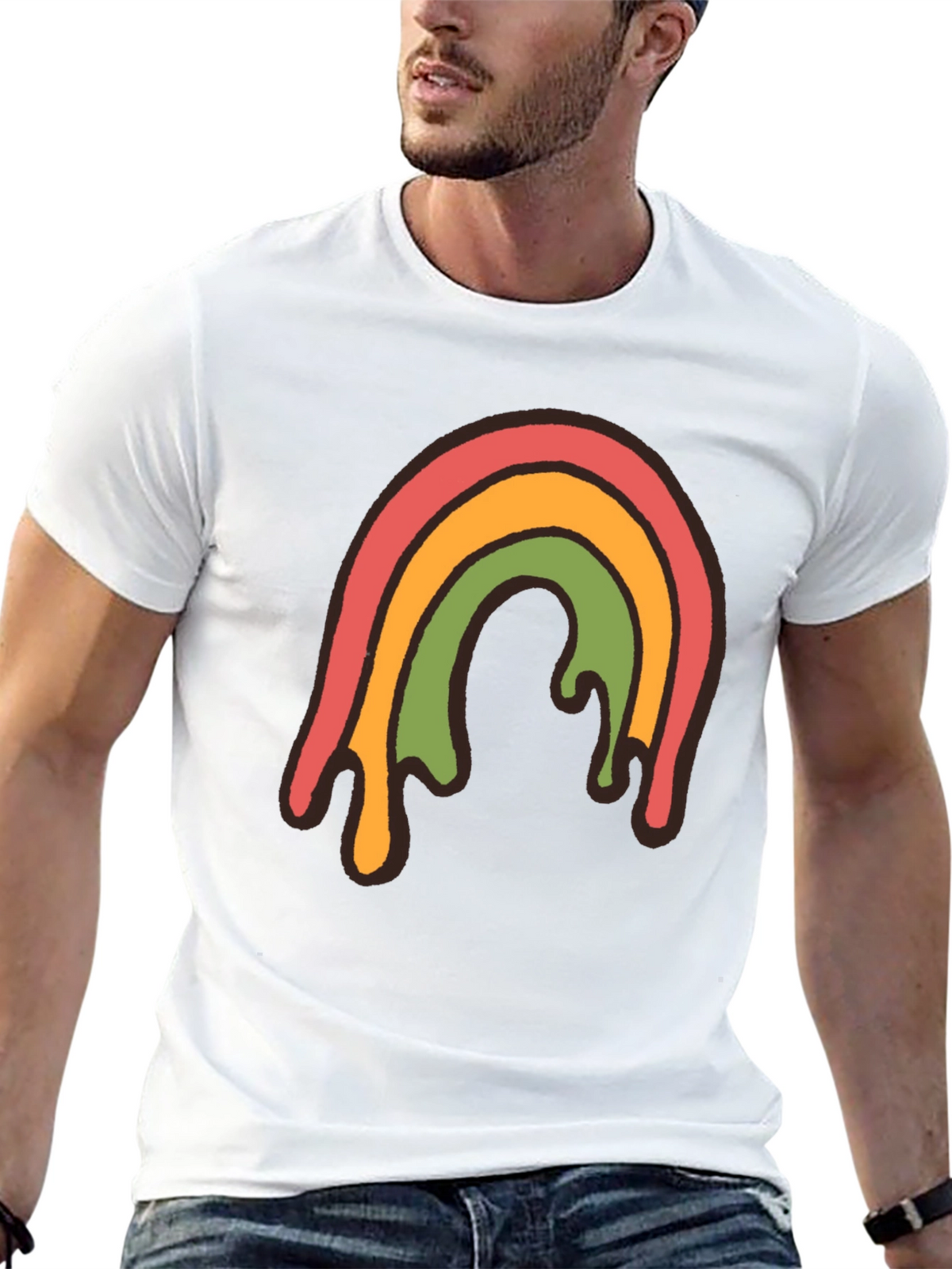 Retro Rainbow Drip Graphic Tee - Unisex Black T-Shirt