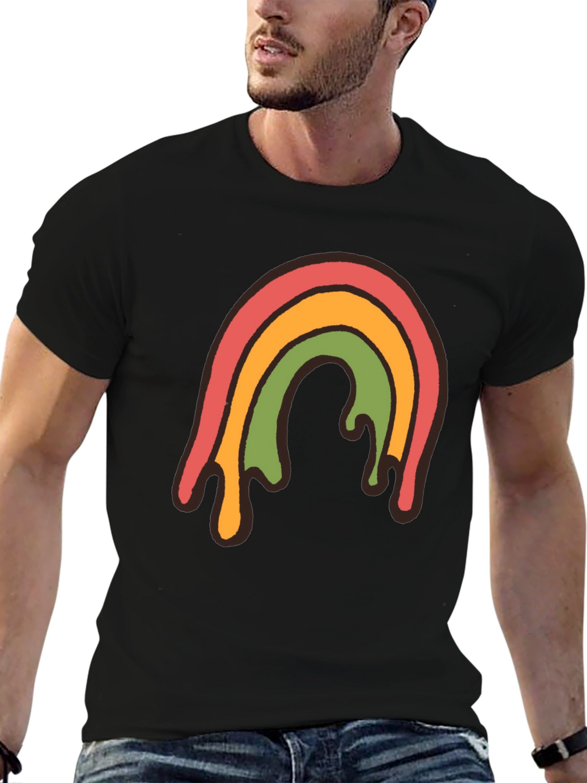 Retro Rainbow Drip Graphic Tee - Unisex Black T-Shirt