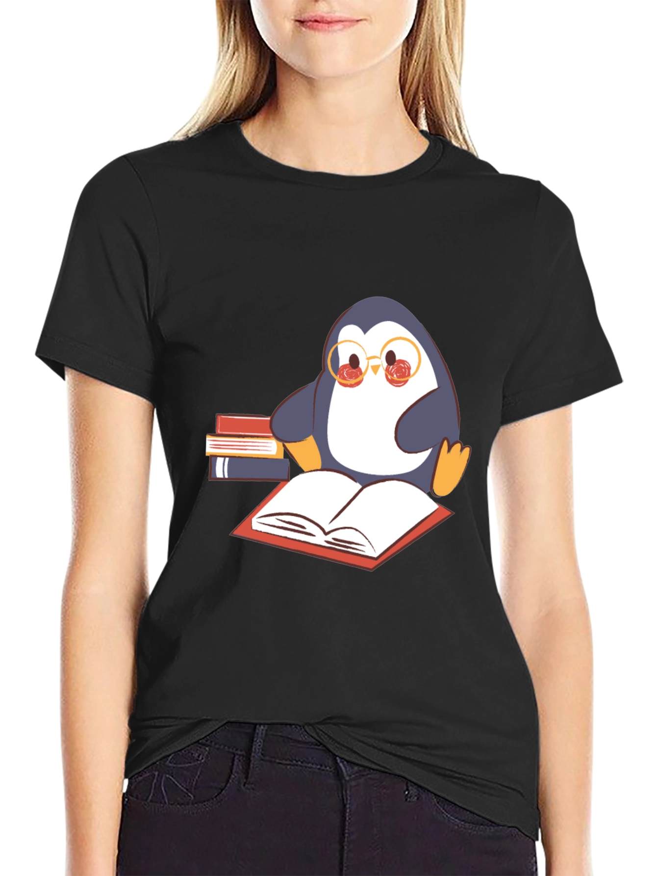 Bookworm Penguin Graphic Tee - Black