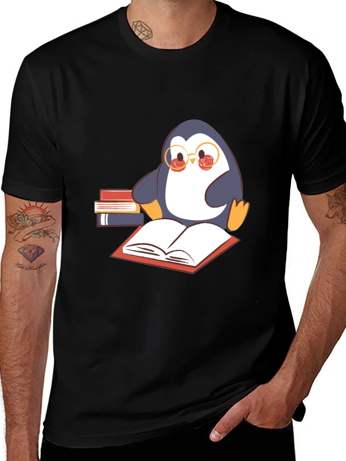 Bookworm Penguin Graphic Tee - Black