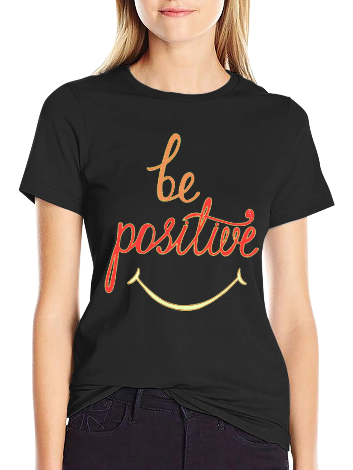 Be Positive Graphic T-Shirt - Black Crew Neck