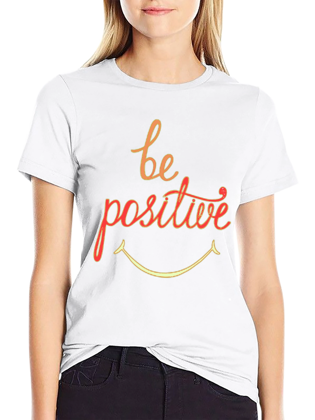 Be Positive Graphic T-Shirt - Black Crew Neck