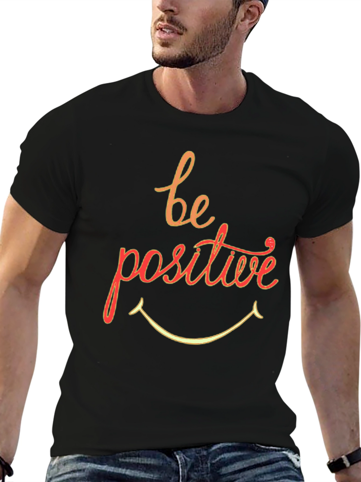 Be Positive Graphic T-Shirt - Black Crew Neck