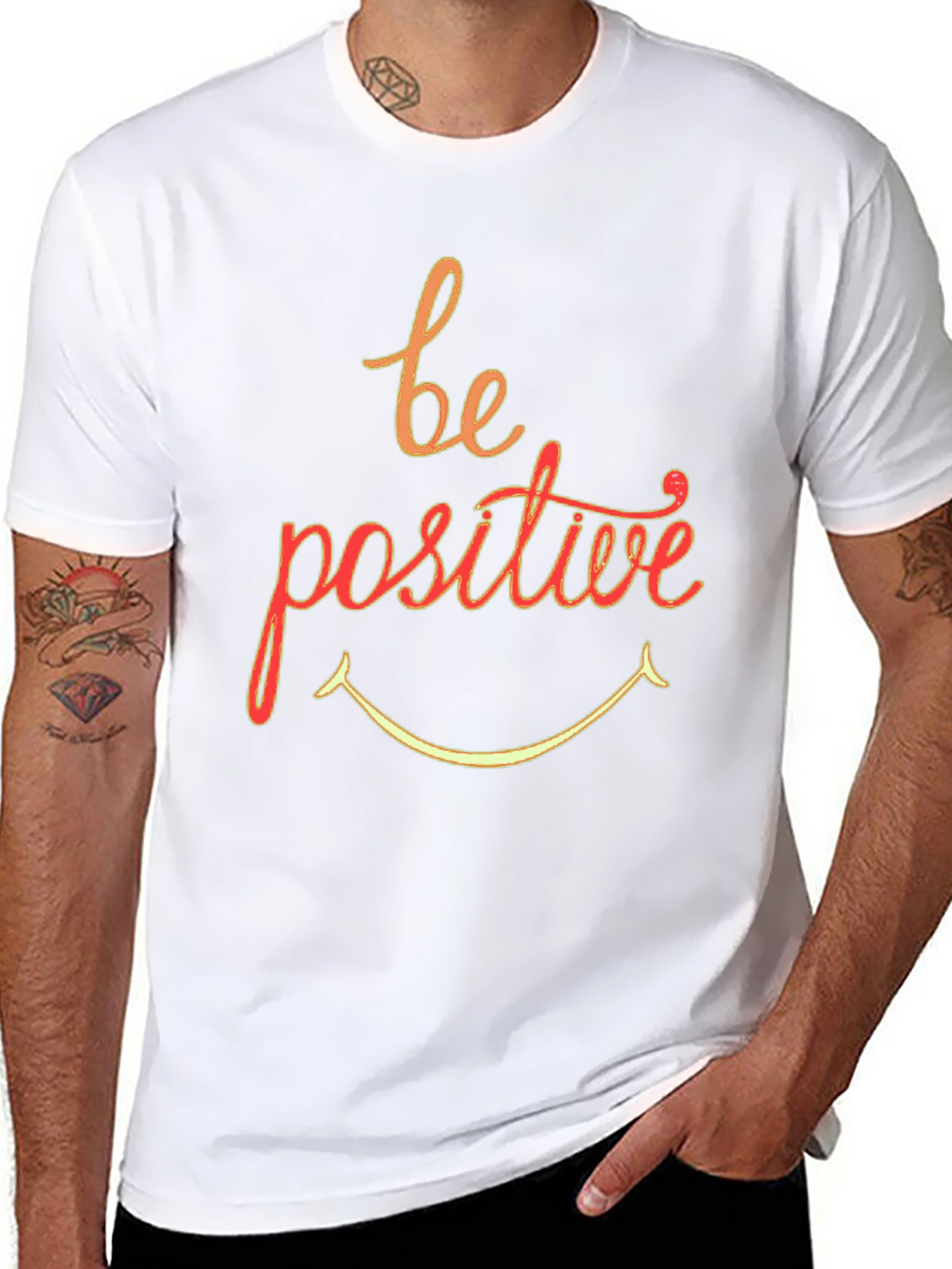 Be Positive Graphic T-Shirt - Black Crew Neck