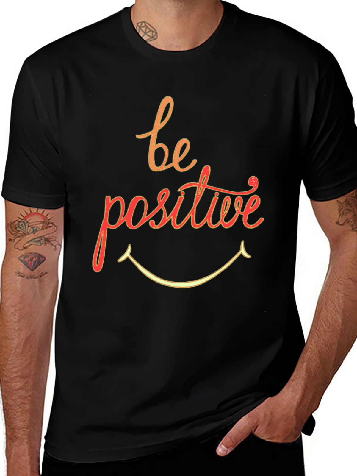 Be Positive Graphic T-Shirt - Black Crew Neck