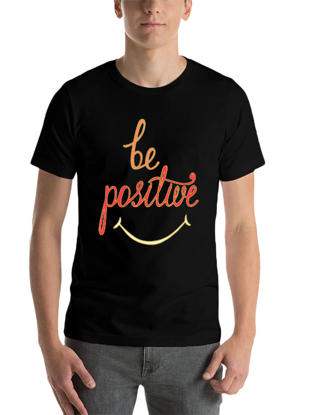 Be Positive Graphic T-Shirt - Black Crew Neck