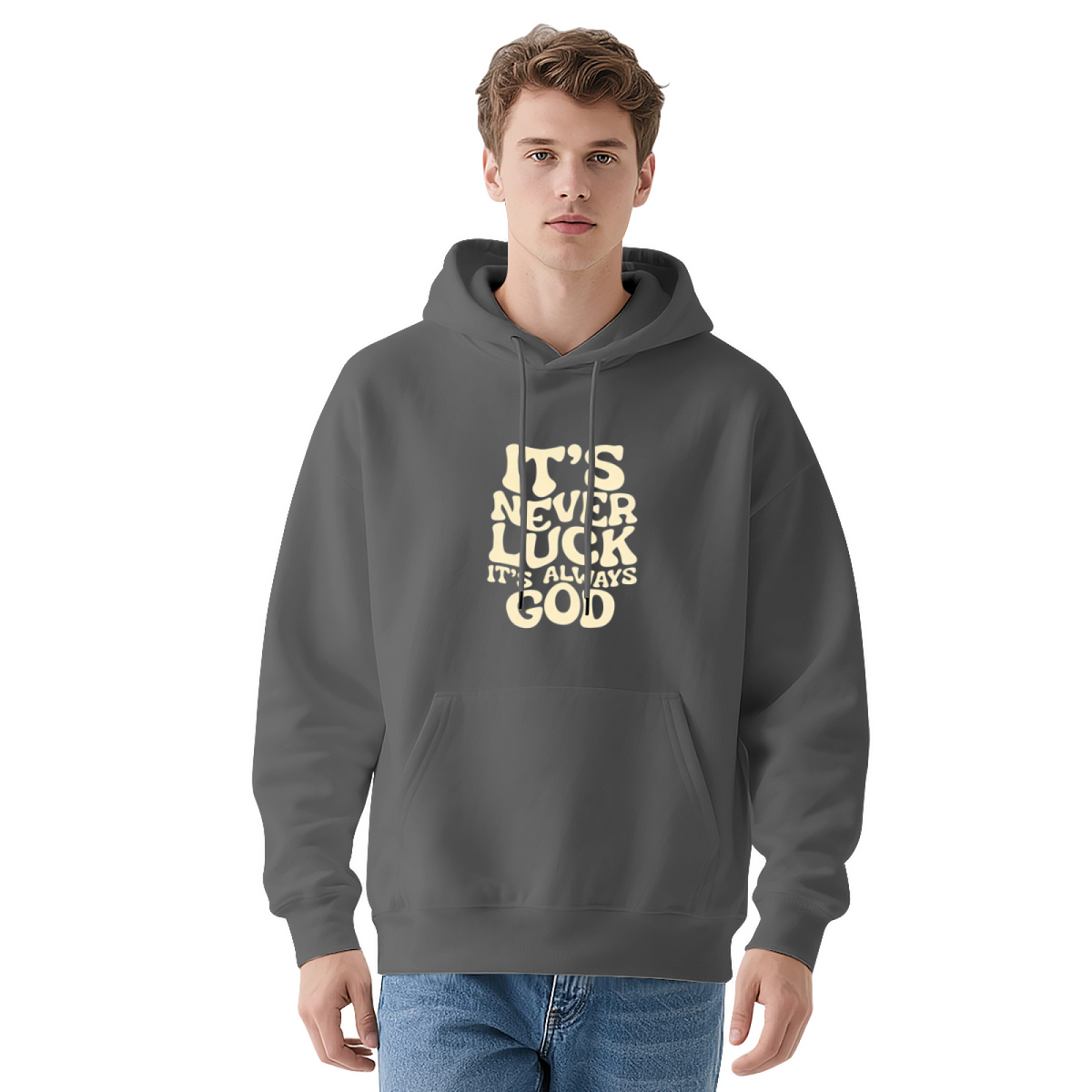 It¡¯s Never Luck It¡¯s Always God Faith Wavy Text Hoodie