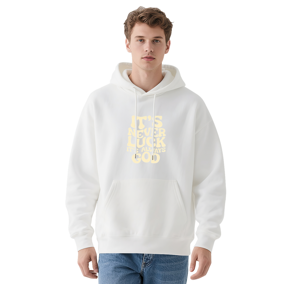 It¡¯s Never Luck It¡¯s Always God Faith Wavy Text Hoodie