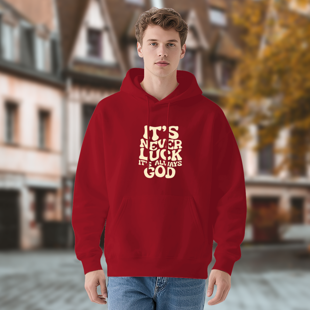 It¡¯s Never Luck It¡¯s Always God Faith Wavy Text Hoodie