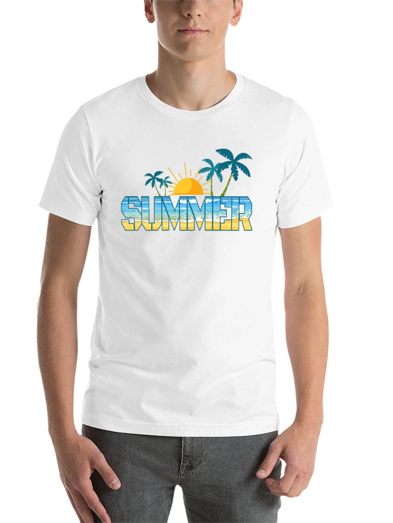 Summer Beach Graphic Black T-Shirt