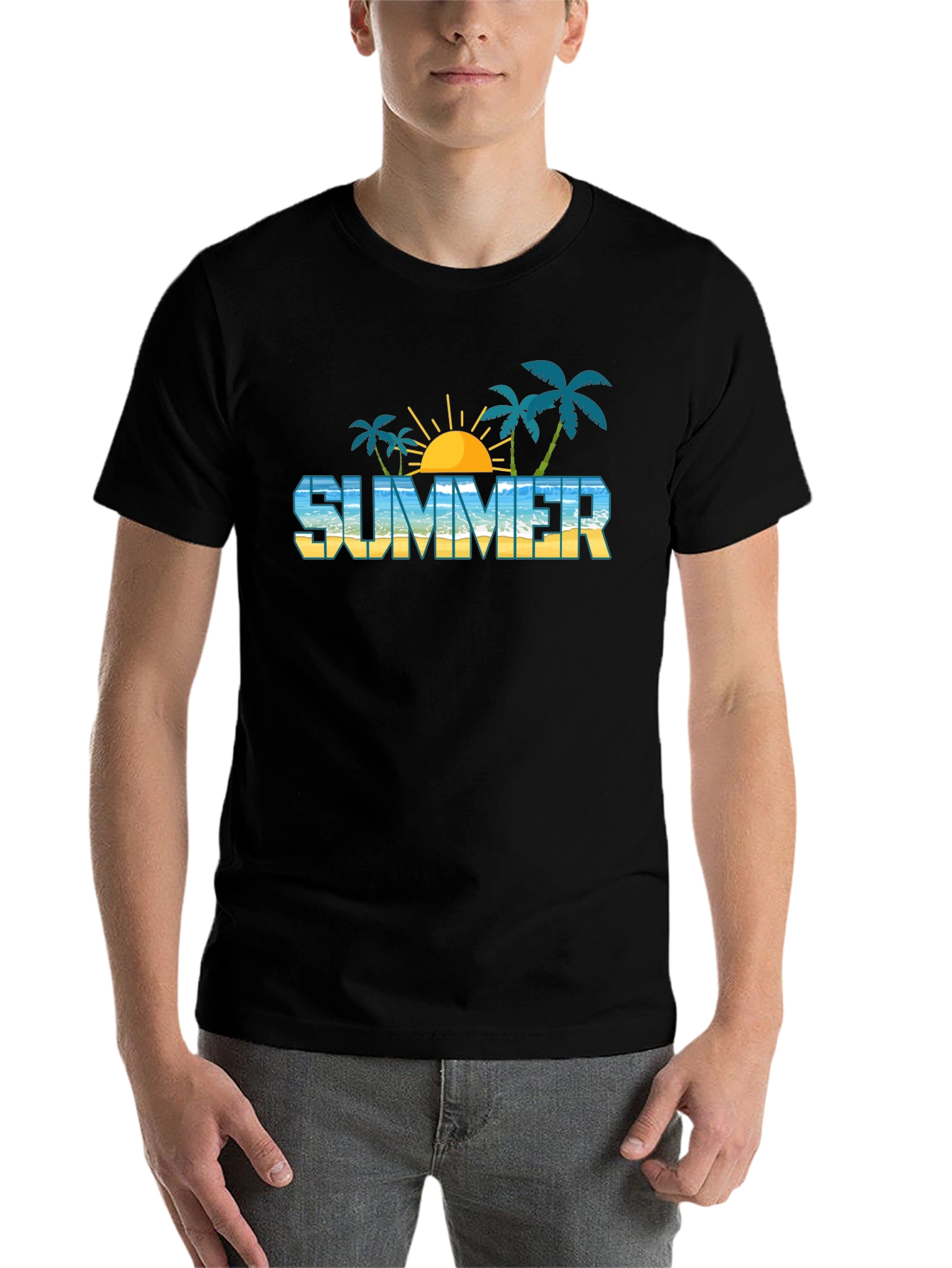 Summer Beach Graphic Black T-Shirt