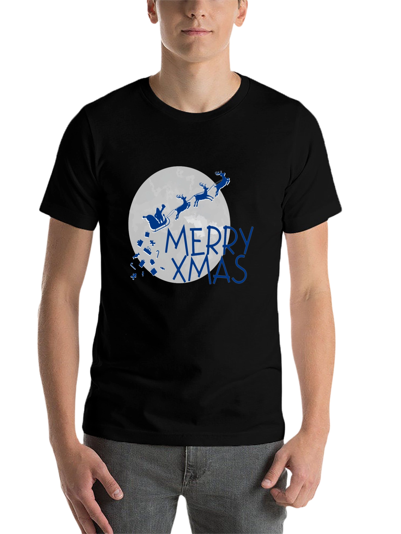 Merry Xmas T-Shirt - Santa Sleigh Christmas Holiday Tee