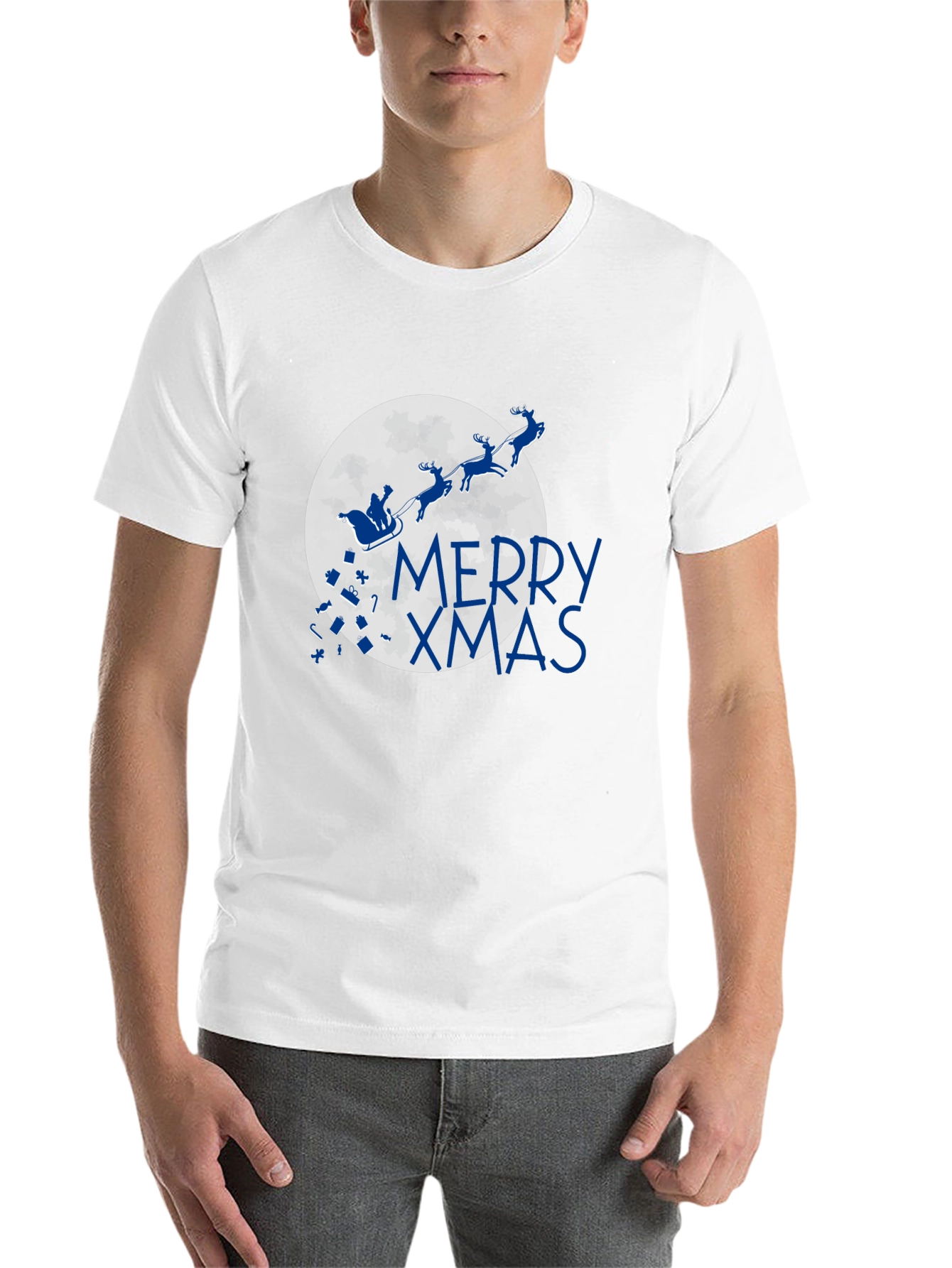 Merry Xmas T-Shirt - Santa Sleigh Christmas Holiday Tee
