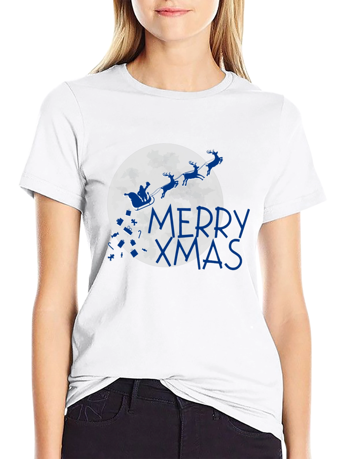 Merry Xmas T-Shirt - Santa Sleigh Christmas Holiday Tee