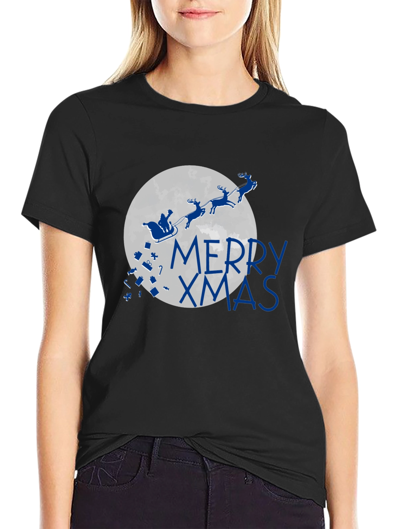 Merry Xmas T-Shirt - Santa Sleigh Christmas Holiday Tee