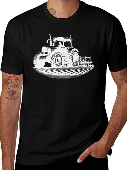 Tractor Graphic Tee - Black Cotton Farm Shirt