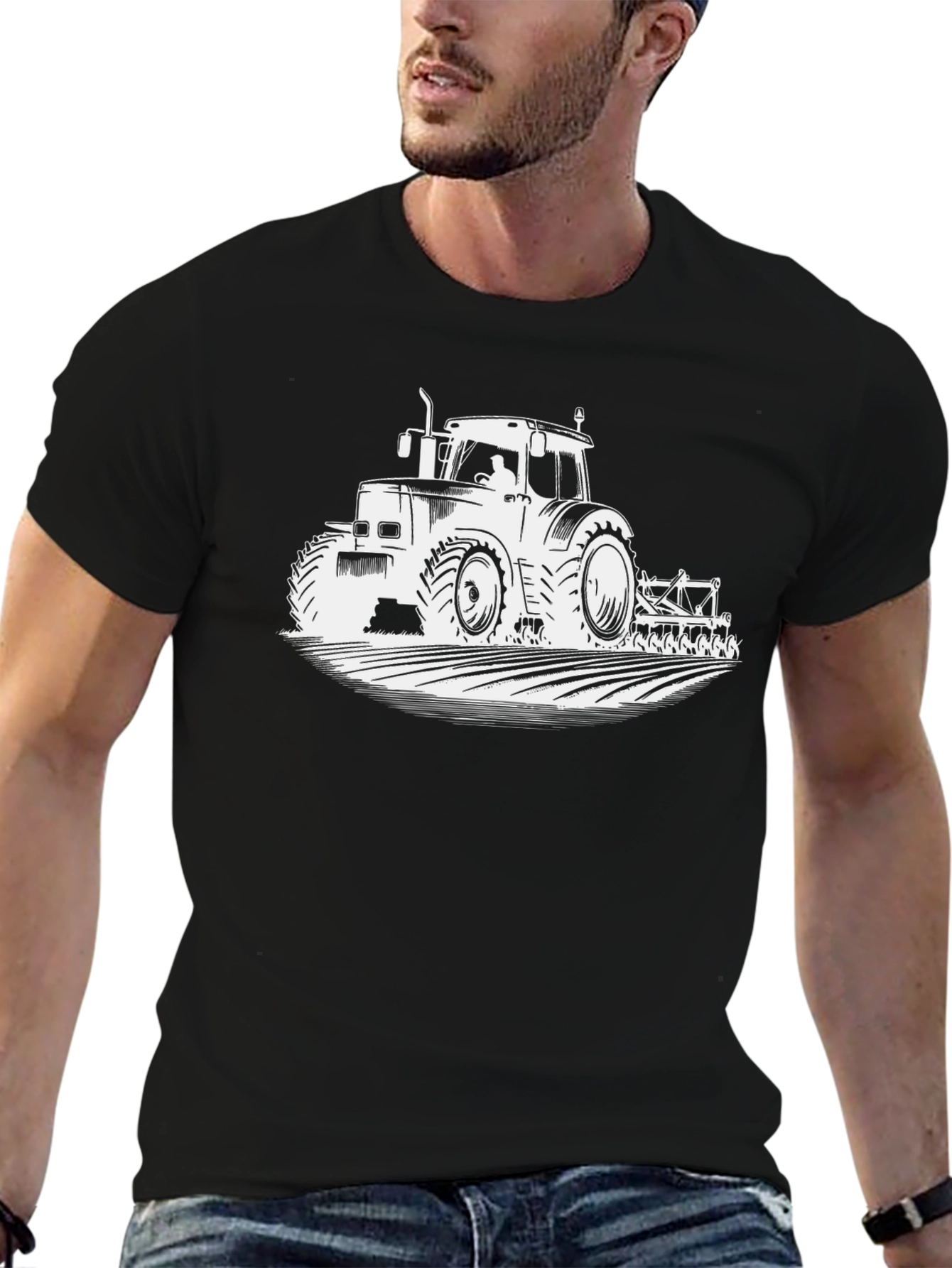 Tractor Graphic Tee - Black Cotton Farm Shirt