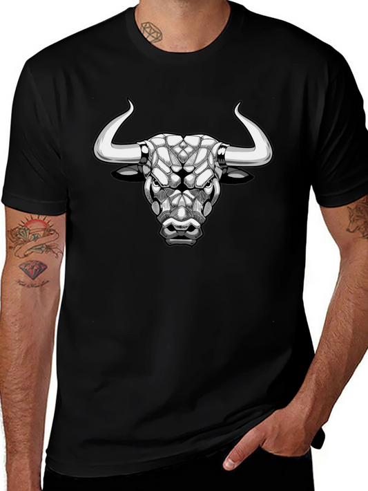 Geometric Bull Graphic Tee - Black