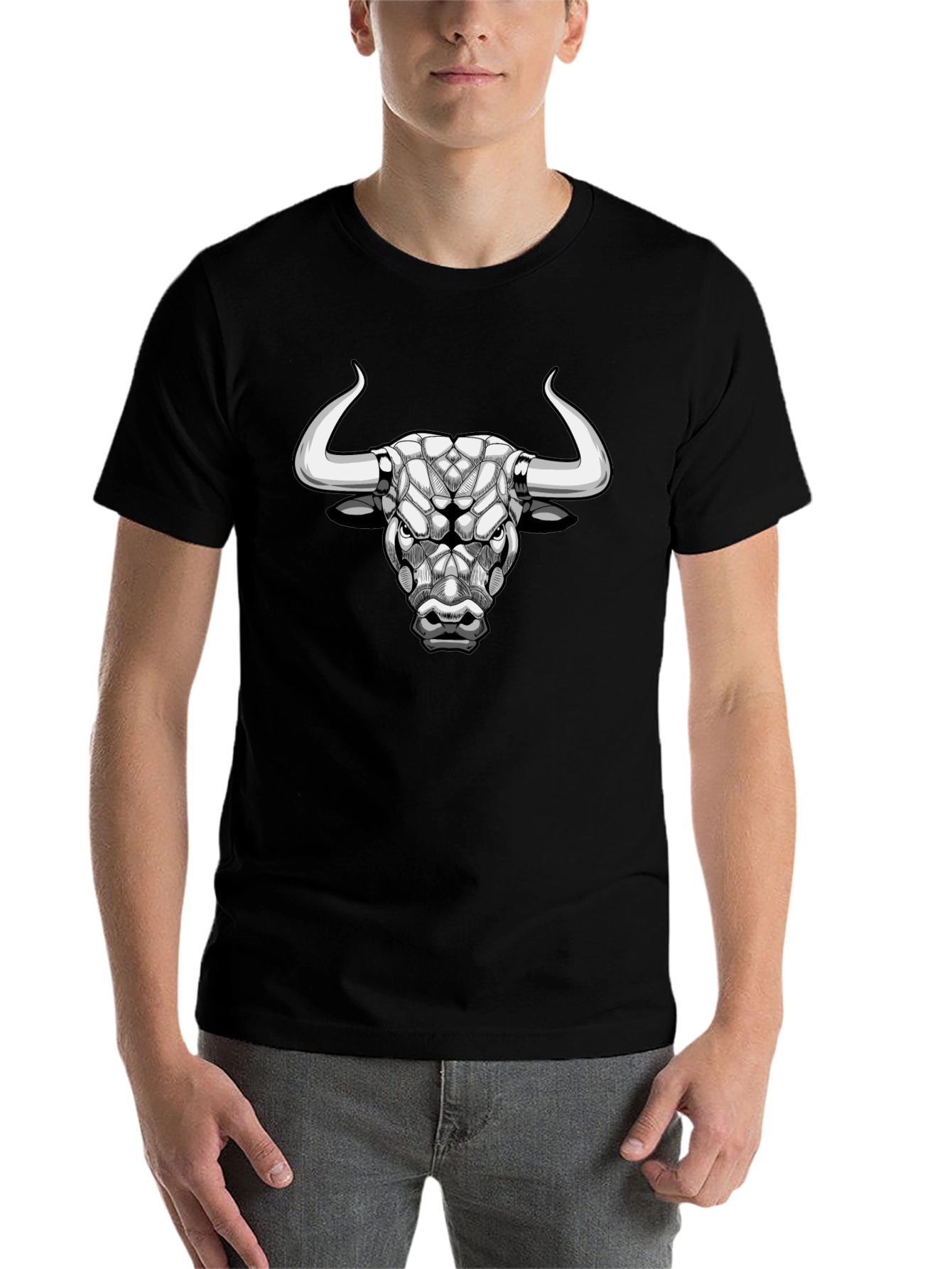 Geometric Bull Graphic Tee - Black