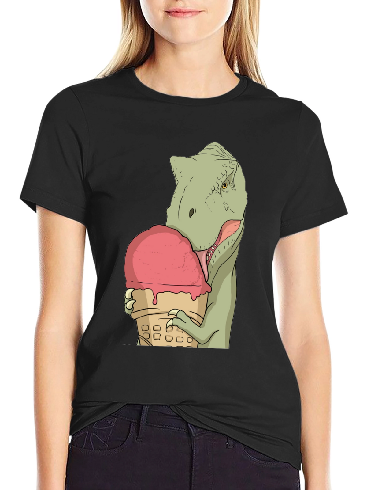 Dino Ice Cream T-Shirt - Black Cotton Unique Design