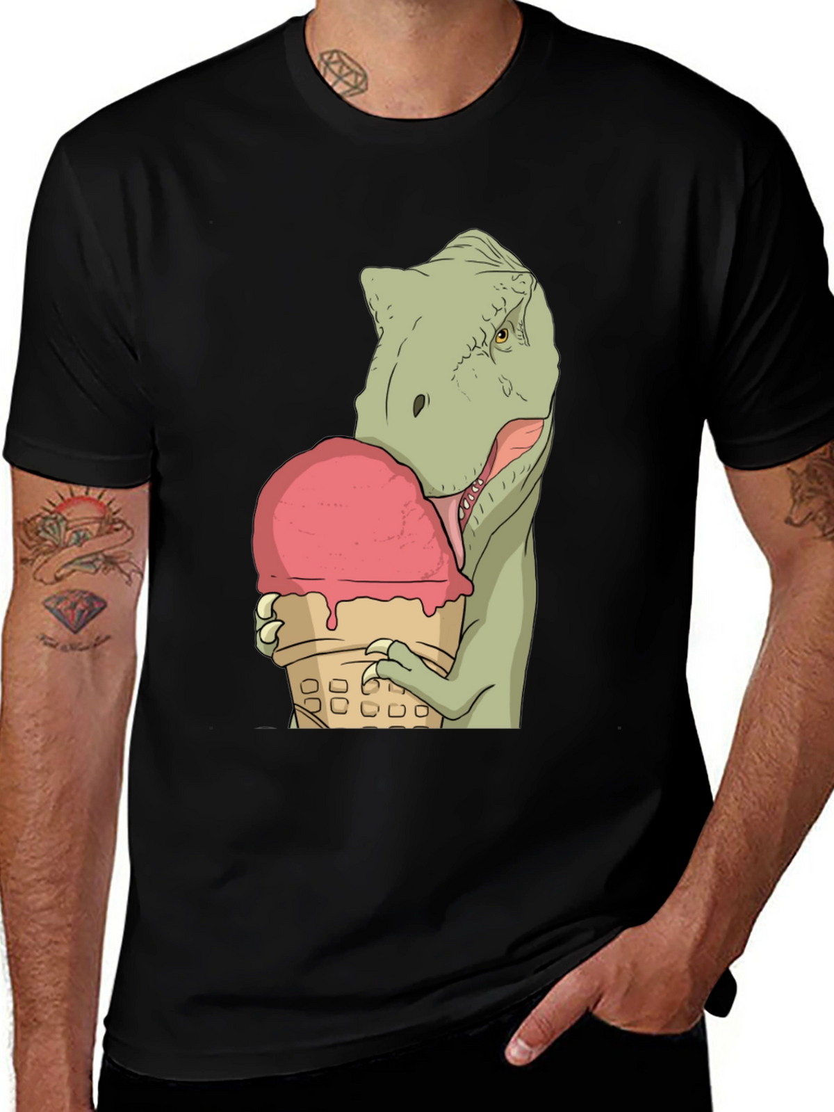 Dino Ice Cream T-Shirt - Black Cotton Unique Design