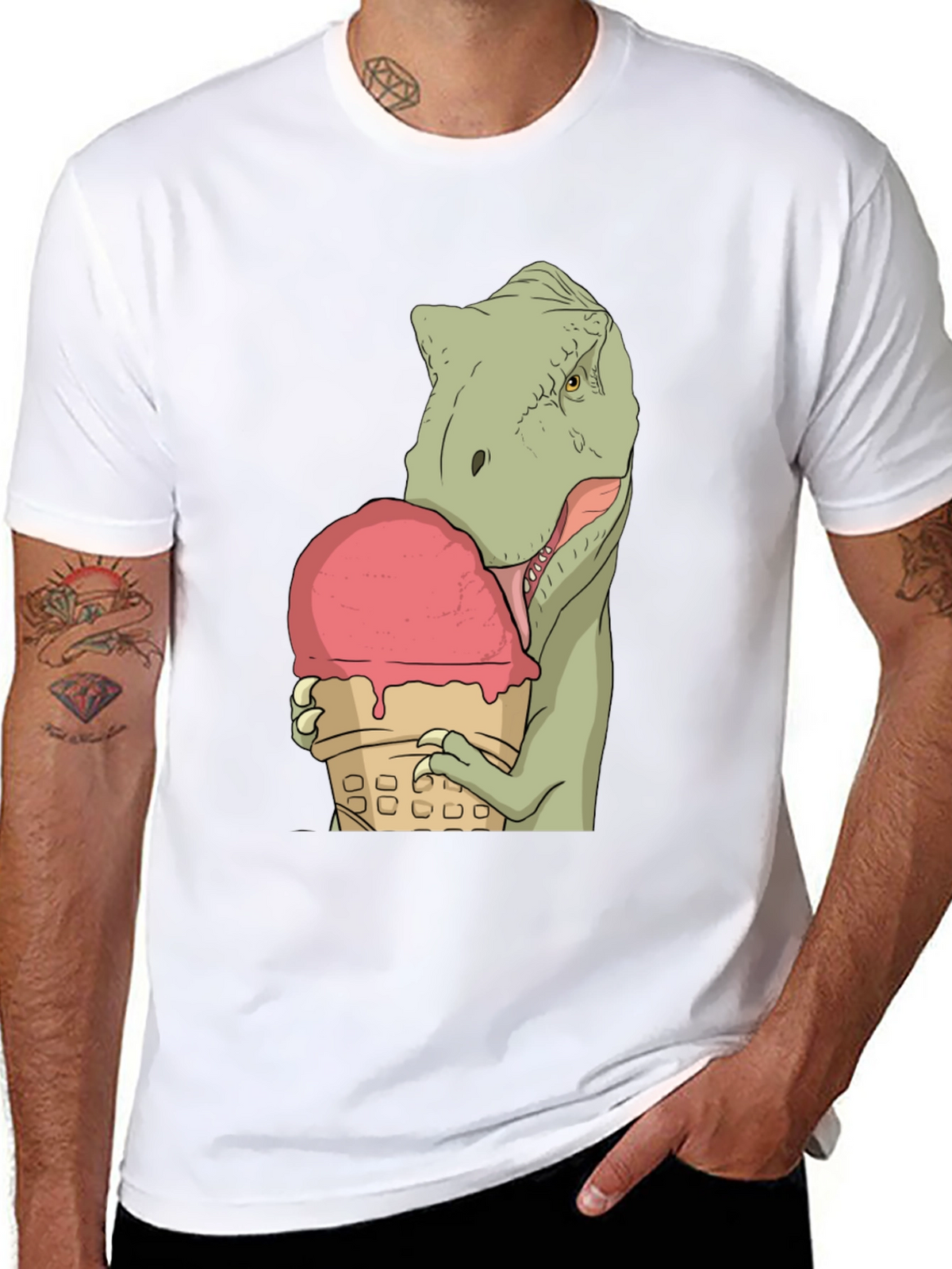 Dino Ice Cream T-Shirt - Black Cotton Unique Design